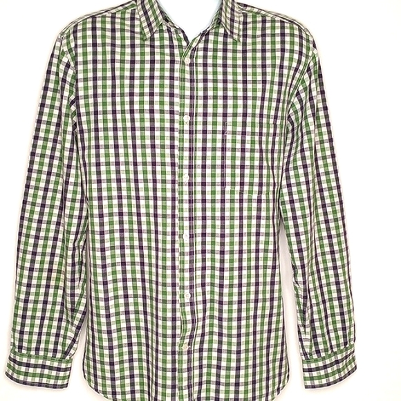 Theory White Green Navy Blue Checkered Plaid Long Sleeve Button Down Shirt XXL - Picture 2 of 12